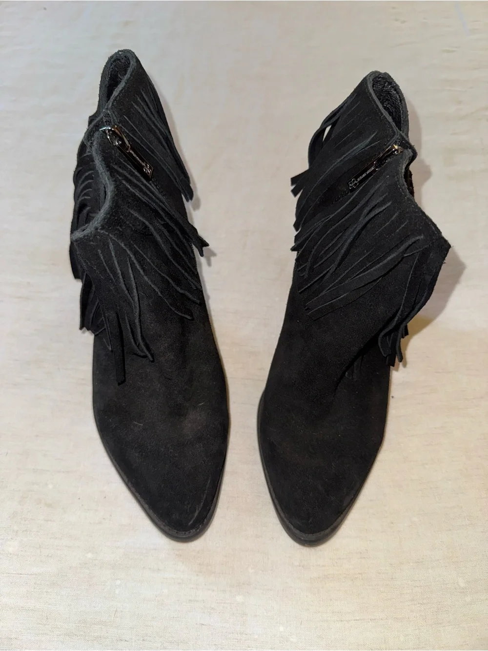 Jessica Simpson Fringe Suede Ankle Booties - Black